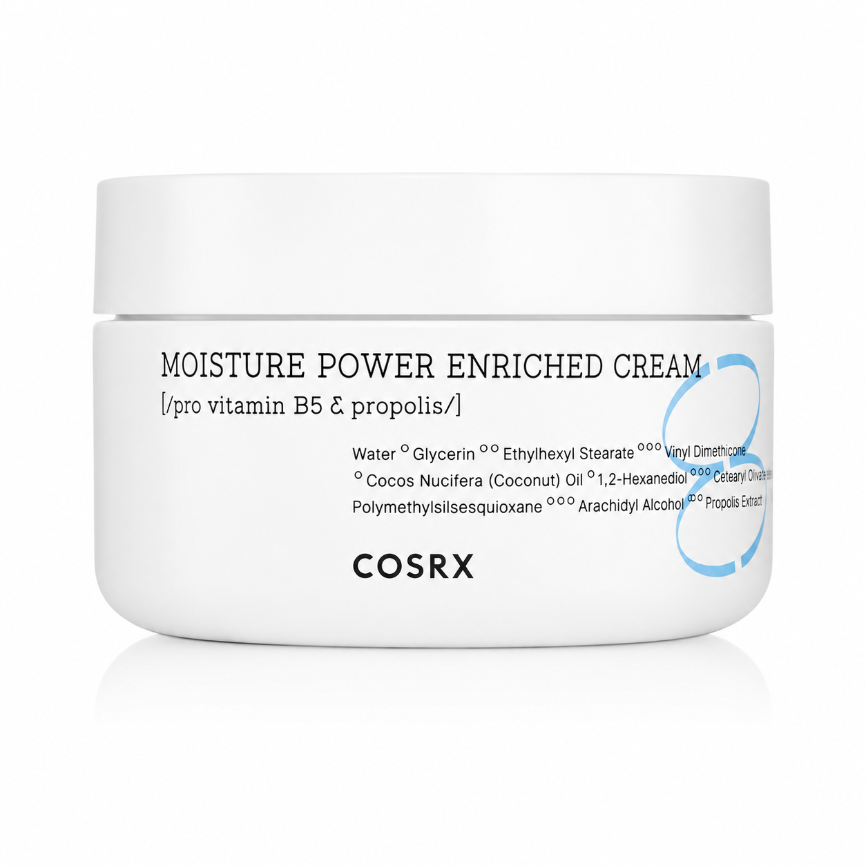 COSRX Full Fit Propolis Light Cream (65 ml) in a minimalist white jar with a clean black-and-blue label, displayed on a white background. Enriched with propolis extract, honey-derived ingredients, and Pro-Vitamin B5 (panthenol), this lightweight moisturizer helps deeply hydrate, soothe irritation, strengthen the skin barrier, improve elasticity, and leave skin soft, smooth, and naturally radiant without a sticky or heavy finish.